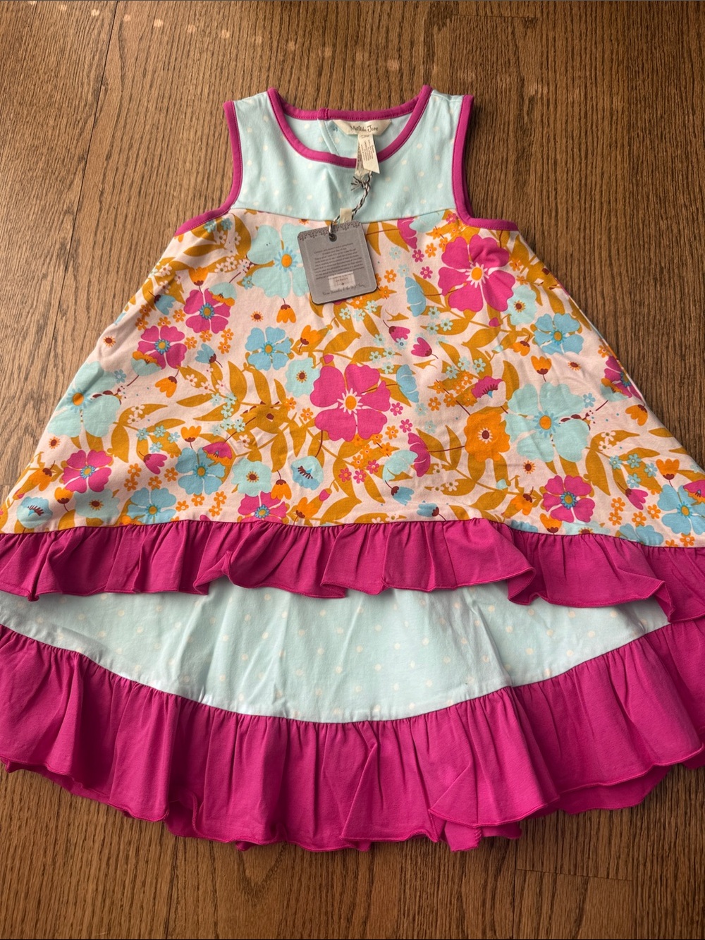 Matilda Jane Floral Ruffle Tank Dress in Pink, Aqua & Mustard